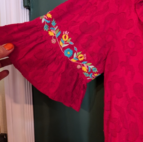 Anthropologie Red embroidered cotton blouse - Picture 2 of 7